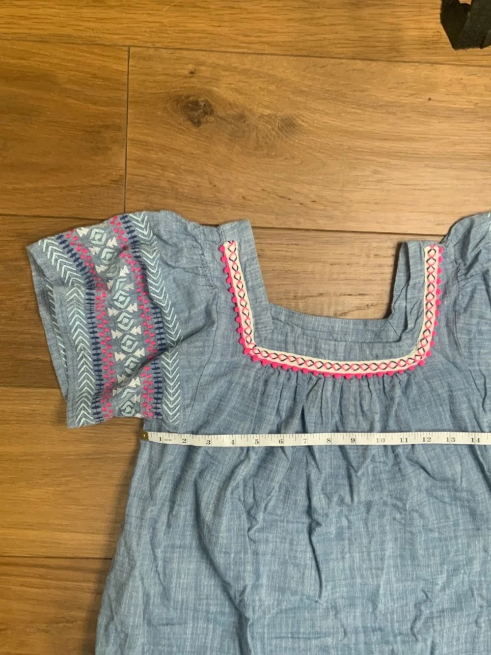 Cat & Jack Blue Square-Necked Dress with Embroidery